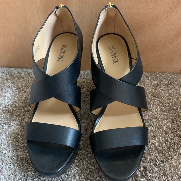 Michael Kors Shoes - Michael Kors Black Wedge Leather Sandals
